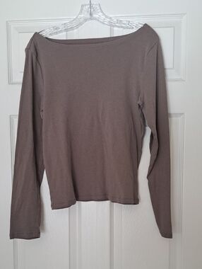 GAP Boatneck Long Sleeve Top - Taupe Brown